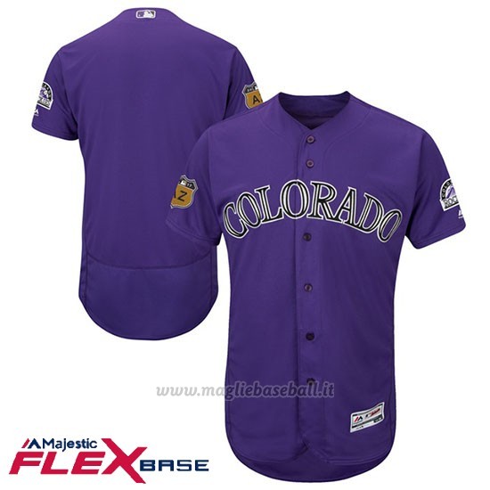 Maglia Baseball Uomo Colorado Rockies Viola 2017 Allenamento Primaverile Flex Base